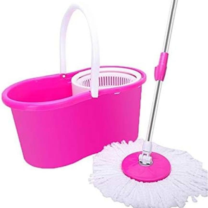 مجموعة ممسحة و دلو دوارة سهلة العصر والتنظيف، ممسحة ارضية مع عصارة دوارة ورأس من المايكروفايبر,احمر