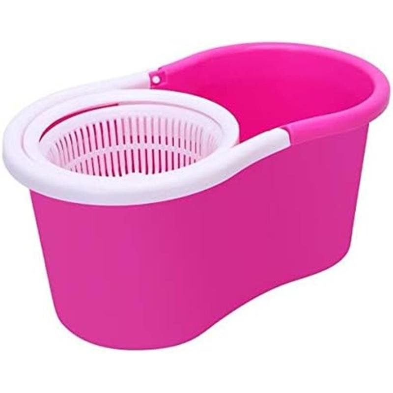 مجموعة ممسحة و دلو دوارة سهلة العصر والتنظيف، ممسحة ارضية مع عصارة دوارة ورأس من المايكروفايبر,احمر