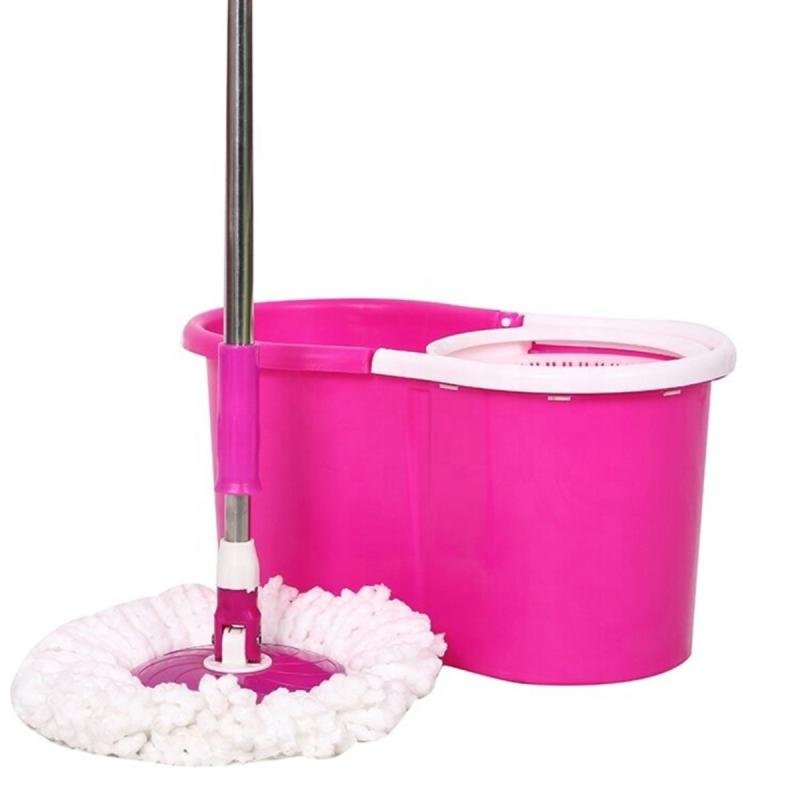 مجموعة ممسحة و دلو دوارة سهلة العصر والتنظيف، ممسحة ارضية مع عصارة دوارة ورأس من المايكروفايبر,احمر