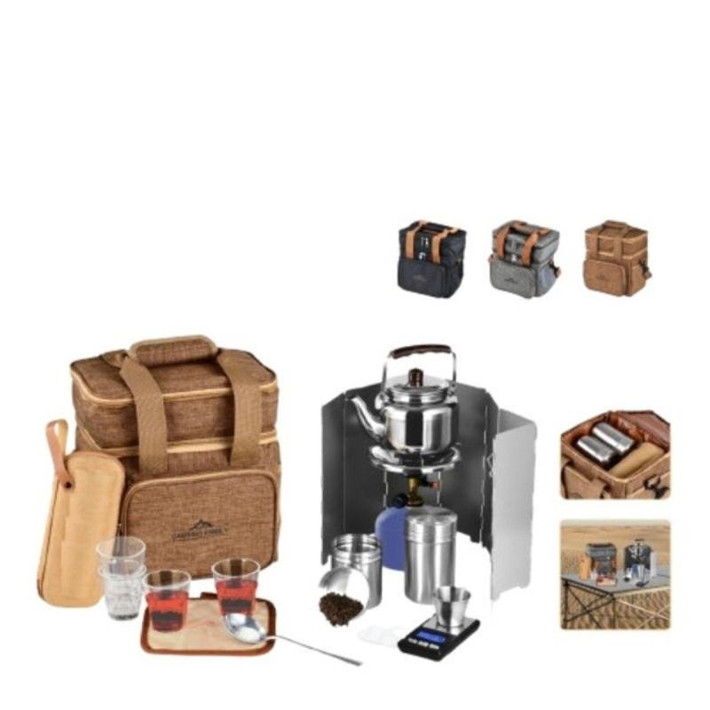 طقم شاي عائلي للسفر والتخييم، حقيبة تخييم كاملة للقهوة والشاي، CM-43003