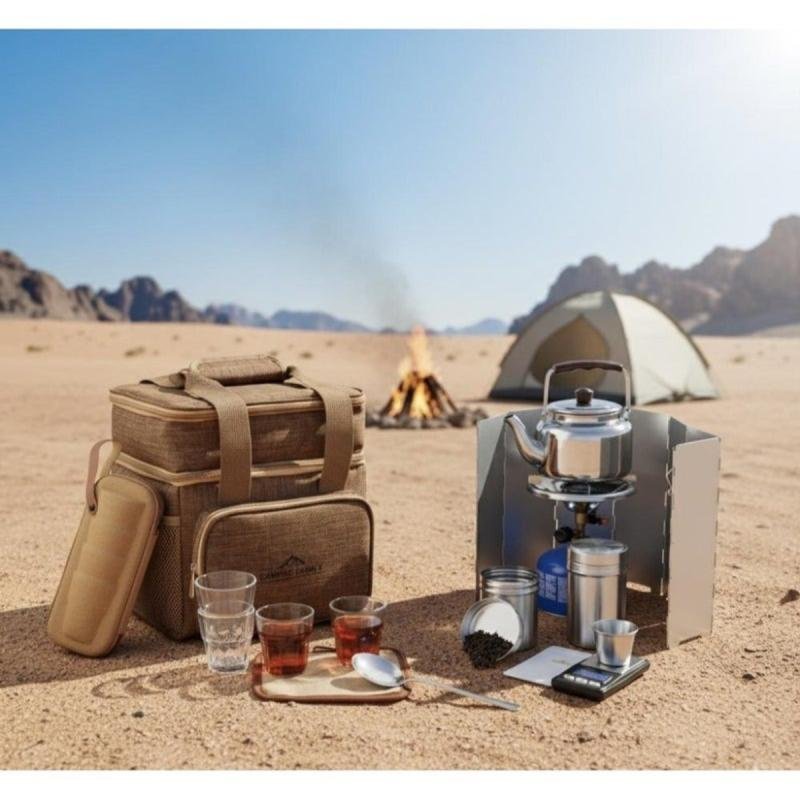 طقم شاي عائلي للسفر والتخييم، حقيبة تخييم كاملة للقهوة والشاي، CM-43003