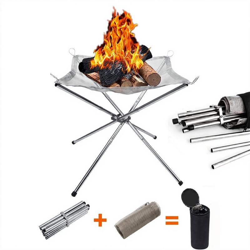 موقد نار خارجي محمول مقاس 11.5 بوصة، موقد نار قابل للطي مصنوع من شبكة من الفولاذ المقاوم للصدأ لحرق الحطب للتخييم