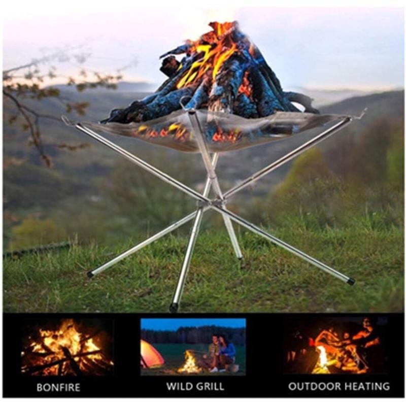 موقد نار خارجي محمول مقاس 11.5 بوصة، موقد نار قابل للطي مصنوع من شبكة من الفولاذ المقاوم للصدأ لحرق الحطب للتخييم