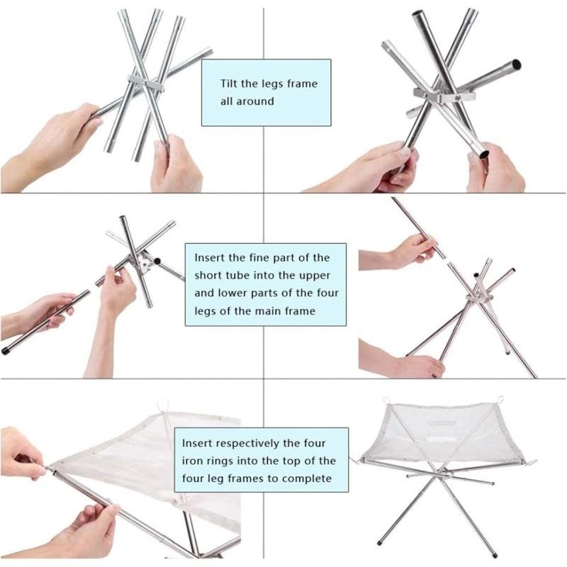 موقد نار خارجي محمول مقاس 11.5 بوصة، موقد نار قابل للطي مصنوع من شبكة من الفولاذ المقاوم للصدأ لحرق الحطب للتخييم