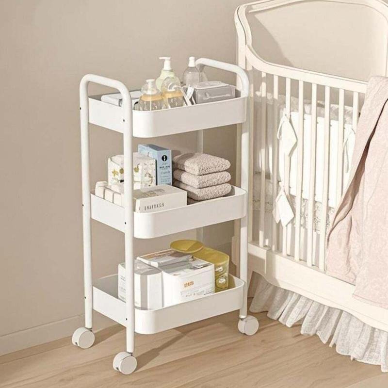 عربة تخزين أطفال متحركة من الفولاذ بالكامل بثلاثة أرفف