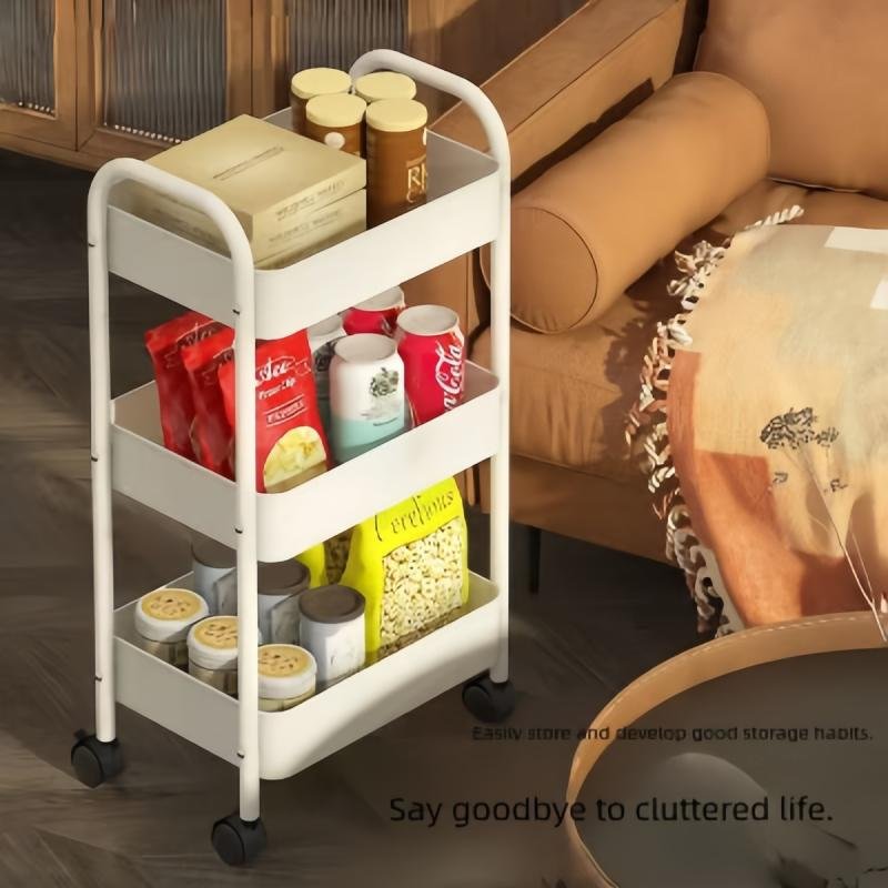 عربة تخزين أطفال متحركة من الفولاذ بالكامل بثلاثة أرفف