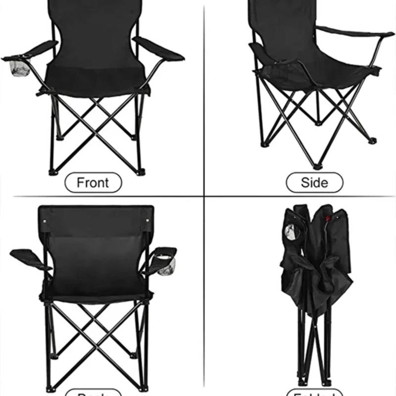 كرسي تخييم قابل للطي مع مساند للذراعين وحامل أكواب، كرسي شاطئ وحديقة قابل للطي (عبوة من 3 قطع)
