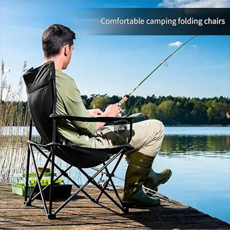 كرسي تخييم قابل للطي مع مساند للذراعين وحامل أكواب، كرسي شاطئ وحديقة قابل للطي (عبوة من 3 قطع)