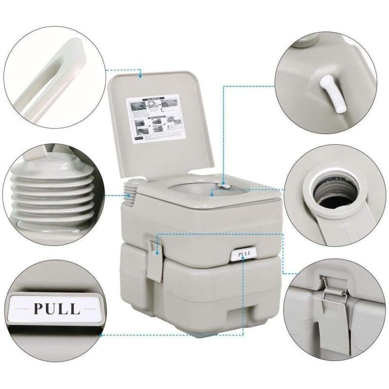 مرحاض محمول متنقل مع مضخة مياه قوية مدمجة للرحلات الخارجية والتخييم سعة 20 لتر بخزان وتنظيف ضغط