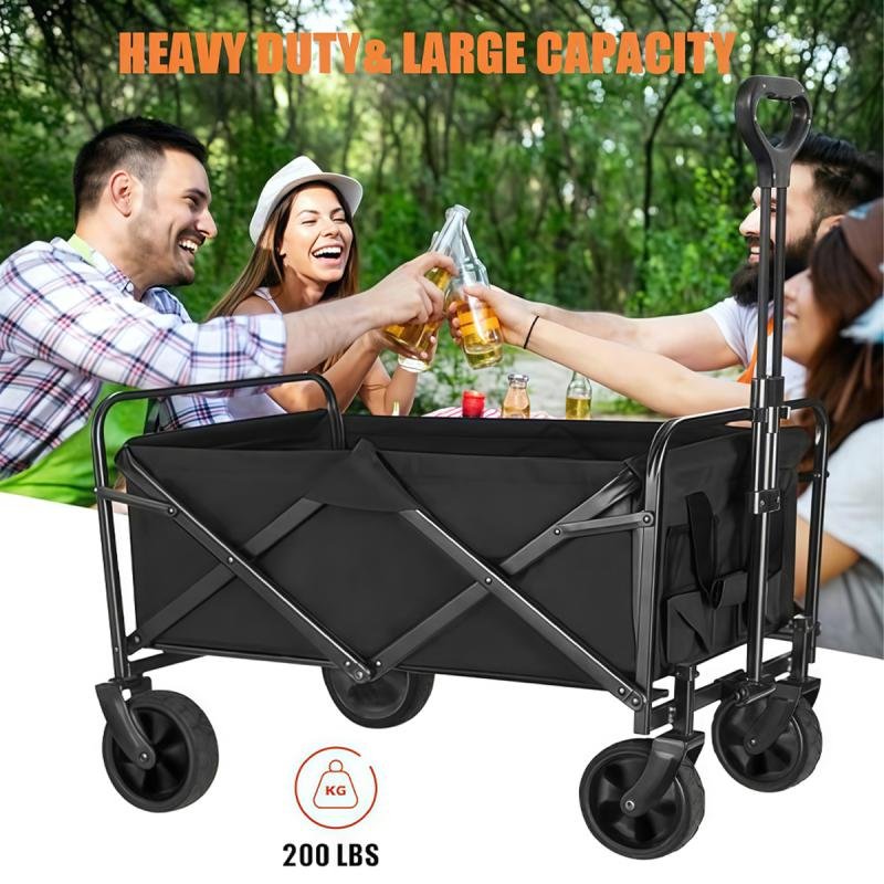 عربة تخييم قابلة للطي، ذات سعة كبيرة وعجلات متينة قابلة للفصل للرحلات والتخييم