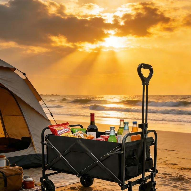 عربة تخييم قابلة للطي، ذات سعة كبيرة وعجلات متينة قابلة للفصل للرحلات والتخييم