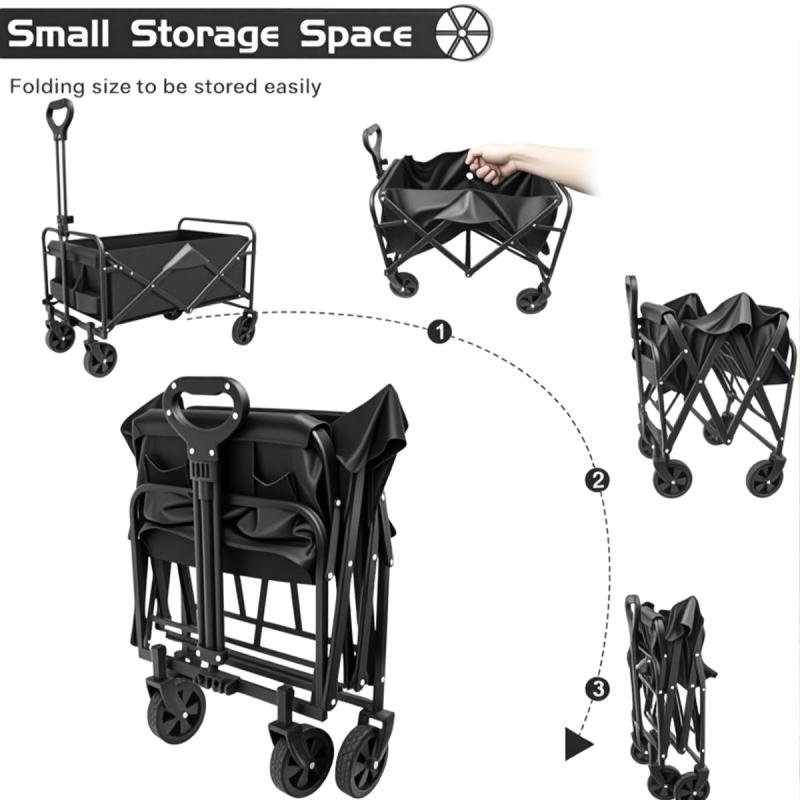 عربة تخييم قابلة للطي، ذات سعة كبيرة وعجلات متينة قابلة للفصل للرحلات والتخييم