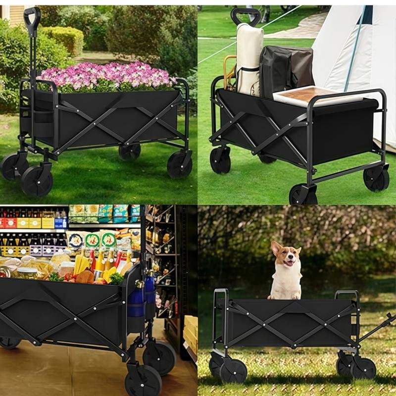 عربة تخييم قابلة للطي، ذات سعة كبيرة وعجلات متينة قابلة للفصل للرحلات والتخييم