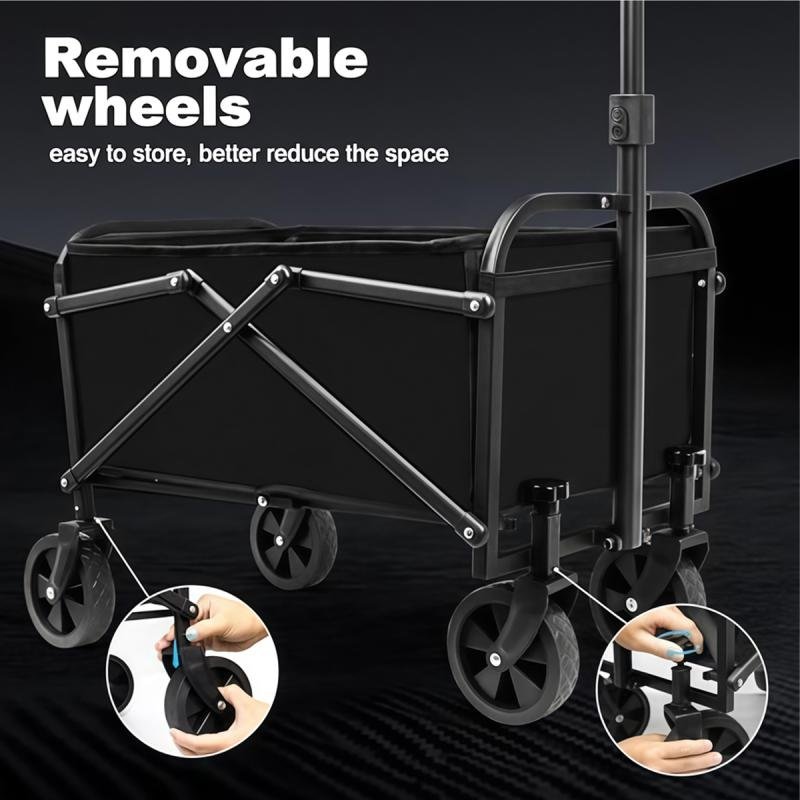 عربة تخييم قابلة للطي، ذات سعة كبيرة وعجلات متينة قابلة للفصل للرحلات والتخييم