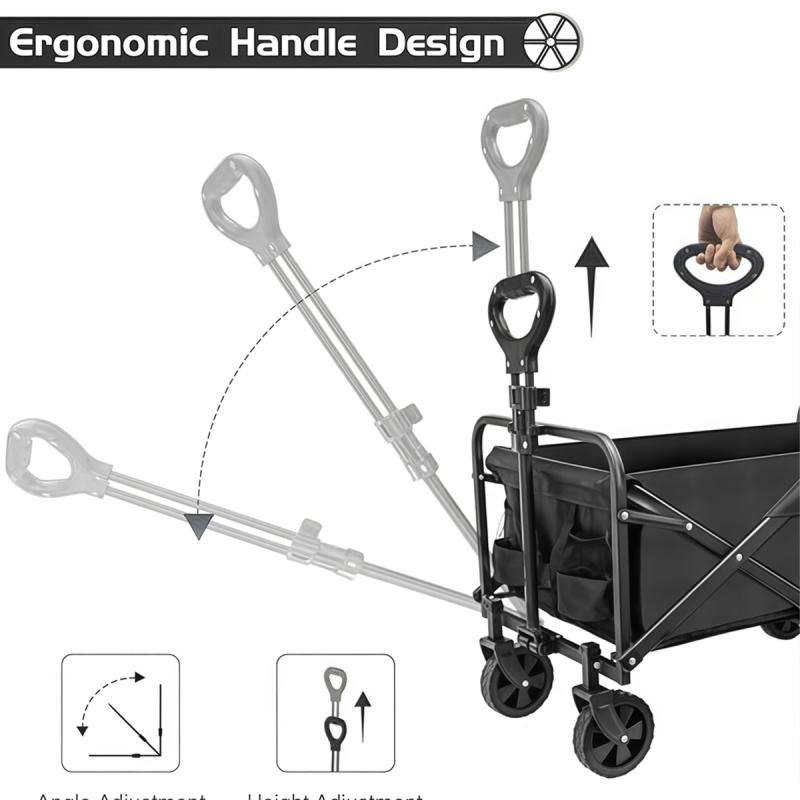عربة تخييم قابلة للطي، ذات سعة كبيرة وعجلات متينة قابلة للفصل للرحلات والتخييم