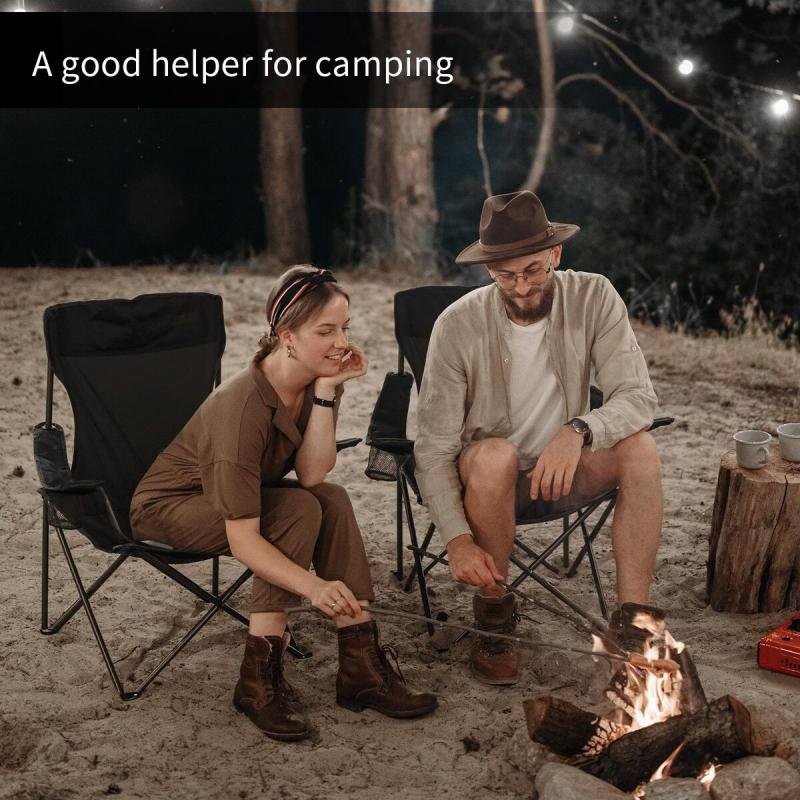 كرسي تخييم قابل للطي مع مساند للذراعين وحامل أكواب، كرسي شاطئ وحديقة قابل للطي (قطعة واحدة)