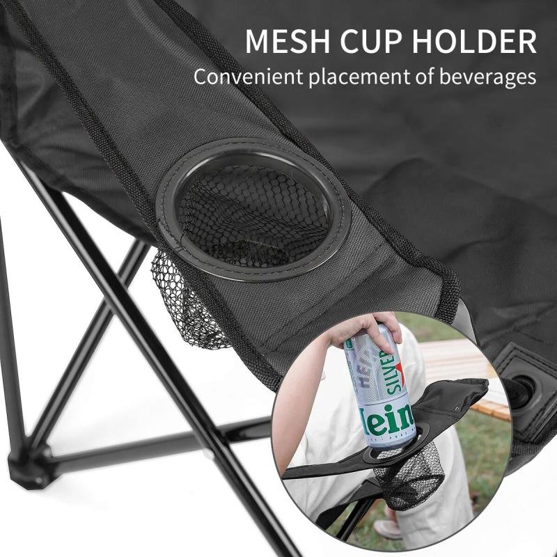 كرسي تخييم قابل للطي مع مساند للذراعين وحامل أكواب، كرسي شاطئ وحديقة قابل للطي (قطعة واحدة)