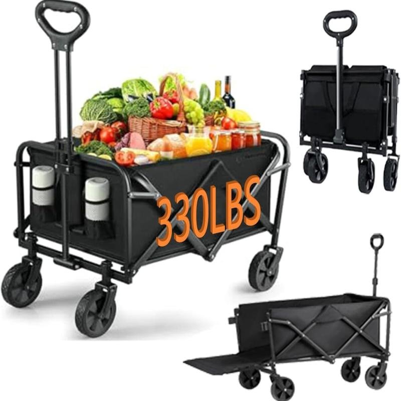 🛒 عربة تخييم قابلة للطي لجميع التضاريس بمقبض قابل للتعديل وفرامل – تصميم عملي للتنقل بكل راحة 200كج