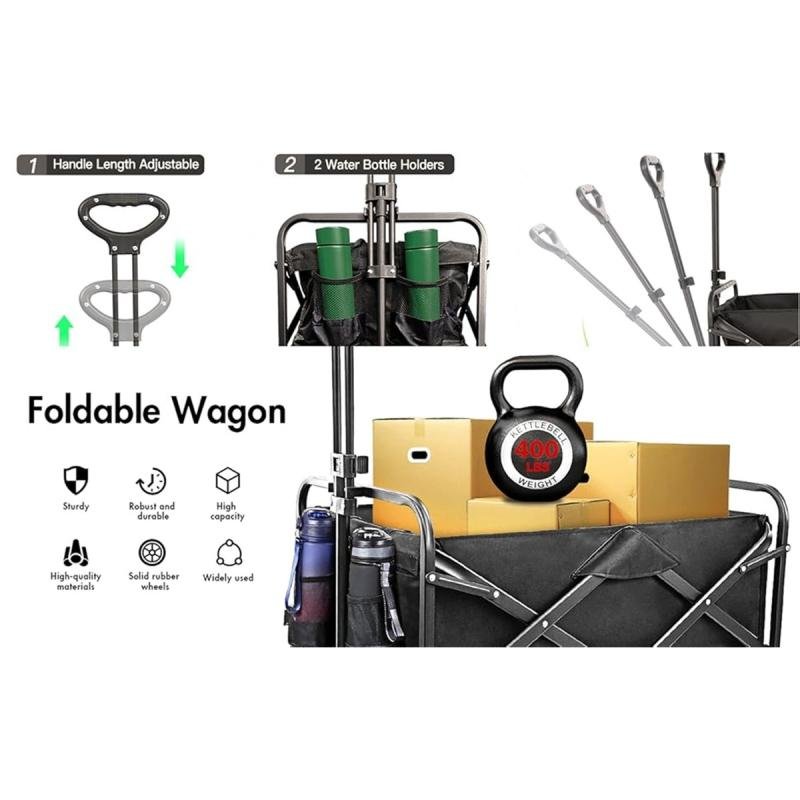 🛒 عربة تخييم قابلة للطي لجميع التضاريس بمقبض قابل للتعديل وفرامل – تصميم عملي للتنقل بكل راحة 200كج