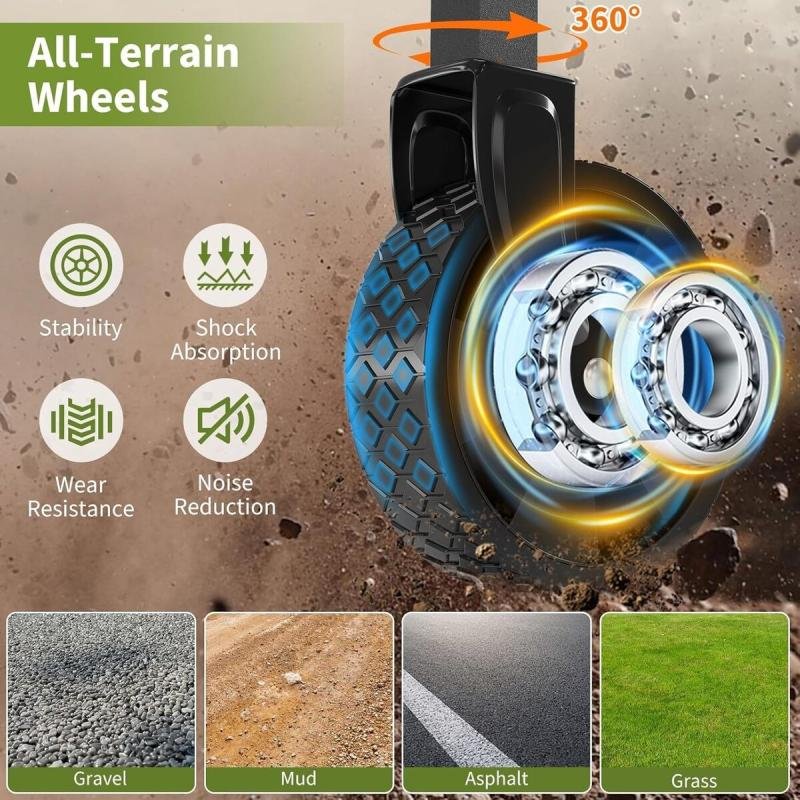 🛒 عربة تخييم قابلة للطي لجميع التضاريس بمقبض قابل للتعديل وفرامل – تصميم عملي للتنقل بكل راحة 200كج