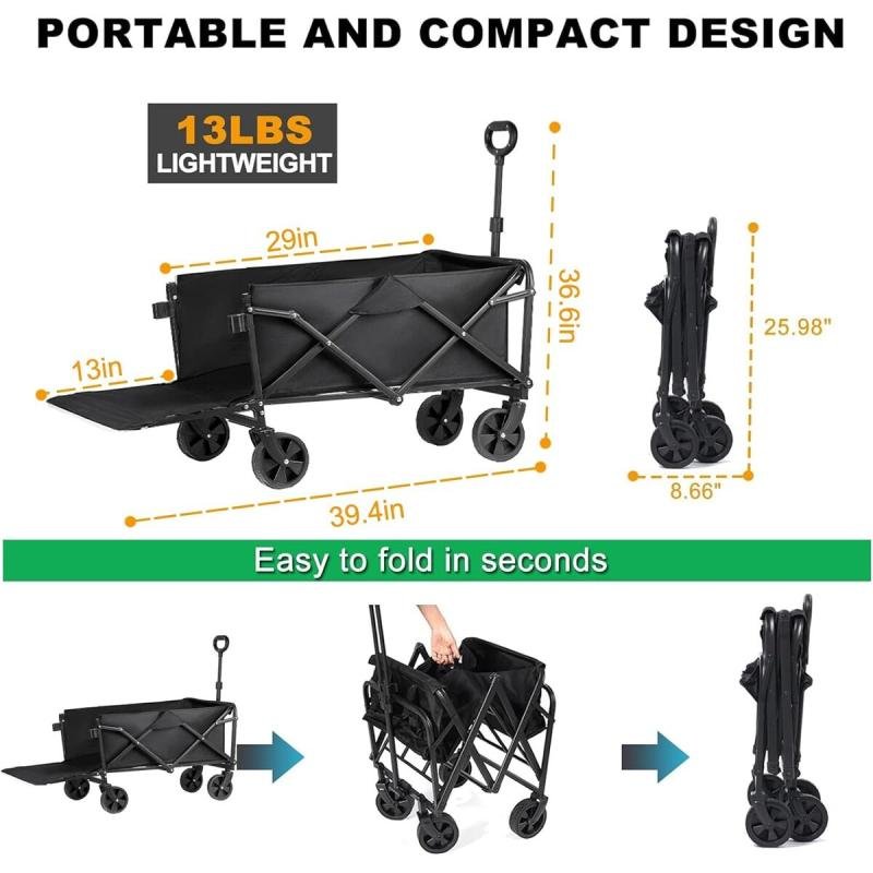 🛒 عربة تخييم قابلة للطي لجميع التضاريس بمقبض قابل للتعديل وفرامل – تصميم عملي للتنقل بكل راحة 200كج