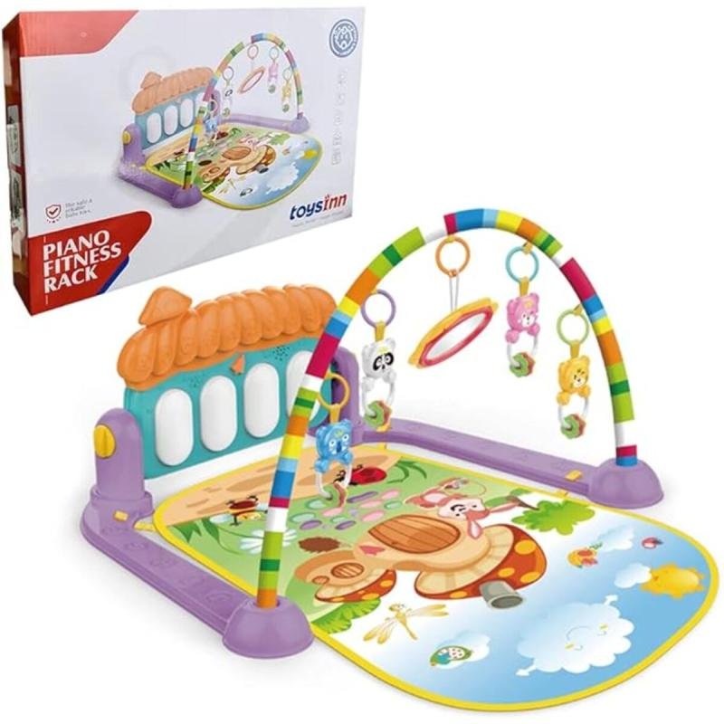 سجادة لعب بيانو للأطفال حديثي الولادة من تويزين - سجادة لعب تعليمية 3 في 1 مع خشخيشة وموسيقى وإضاءة