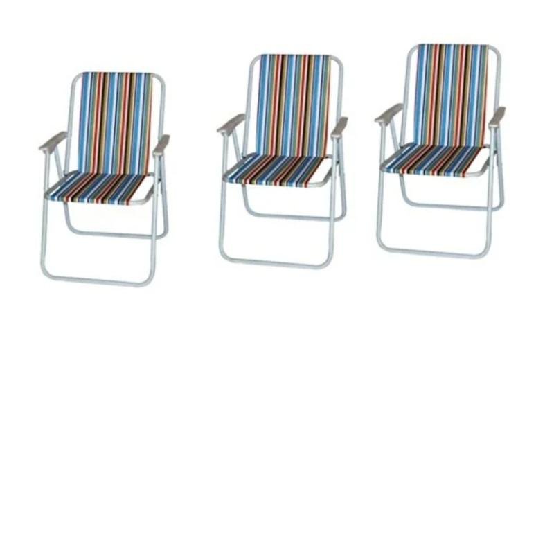 مجموعة كراسي تخييم قابلة للطي من 3 قطع، مصنوعة من قماش أكسفورد مع أرجل معدنية - 45×45×80 سم