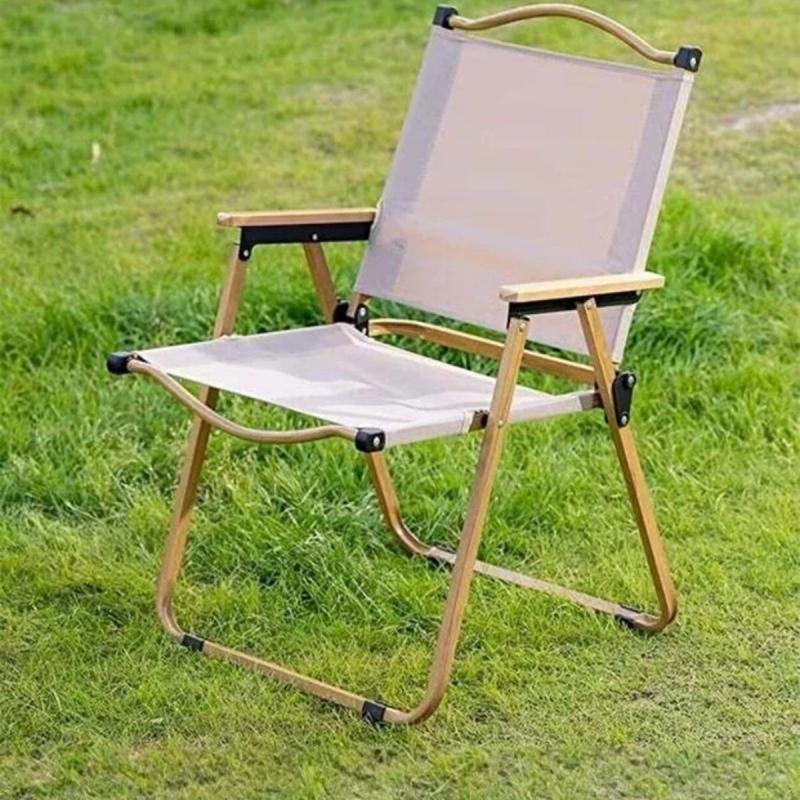 كرسي تخييم قابل للطي محمول للصيد والنزهات بمقبض خشبي