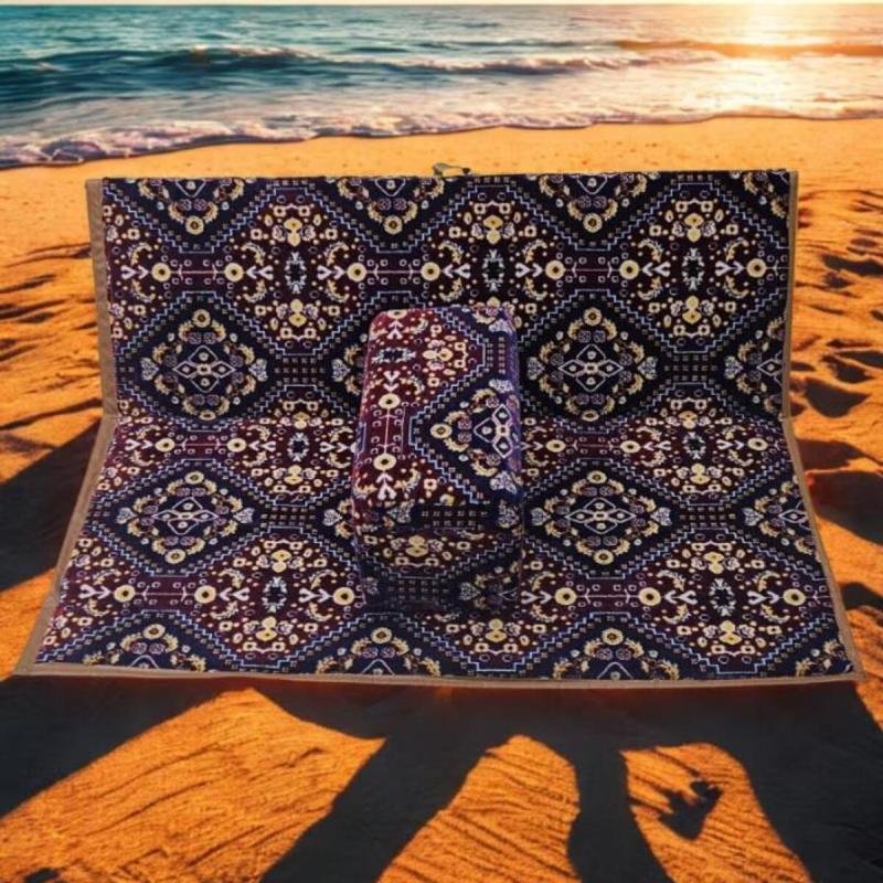 طقم كرسي أرضي قابل للطي لشخصين مع مظلة وظهر مقاوم للماء