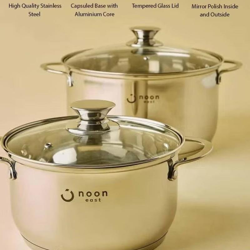 مجموعة أواني طهي من 18 قطعة - أواني ومقالي وأدوات مطبخ من الفولاذ المقاوم للصدأ - عالية الجودة -