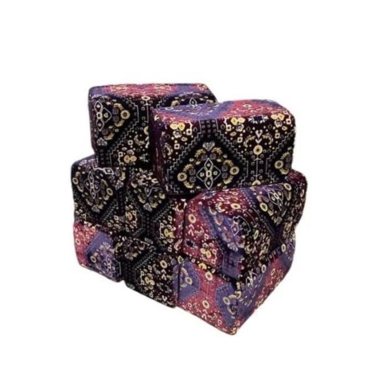 طقم مراكي للرحلات 8 قطع، يشمل تكاية ومخدة جلسة أرضية مخملية فاخرة بتصميم تراثي أنيق، 22×22×48 سم