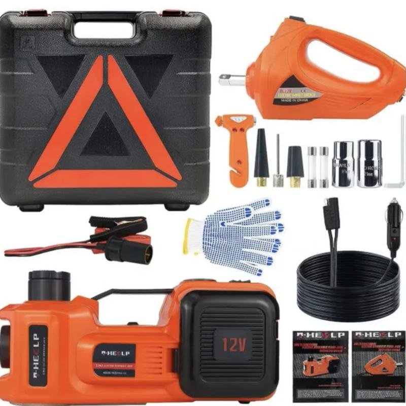 رافعة سيارة كهربائية 4 في 1 مع منفاخ هواء ومفتاح ربط ومطرقة أمان