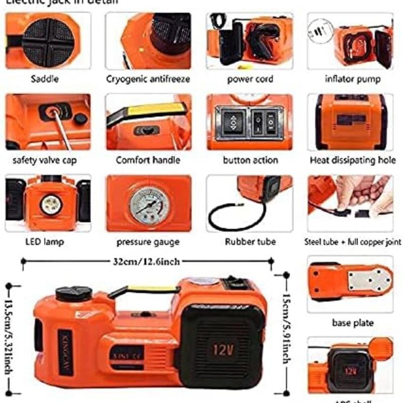 جاك هيدروليكية كهربائية للسيارة بقوة 5 أطنان و12 فولت ومفتاح ربط صدمات مع منفاخ إطارات ممتاز