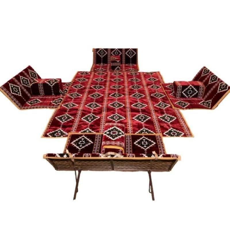 بساط رحلات أرضي تركي 5 قطع(200×300 سم)مبطن بـ 4 كراسي أرضية ومدّة – مريح للجلوس وقابل للطي ل 9 أشخاص