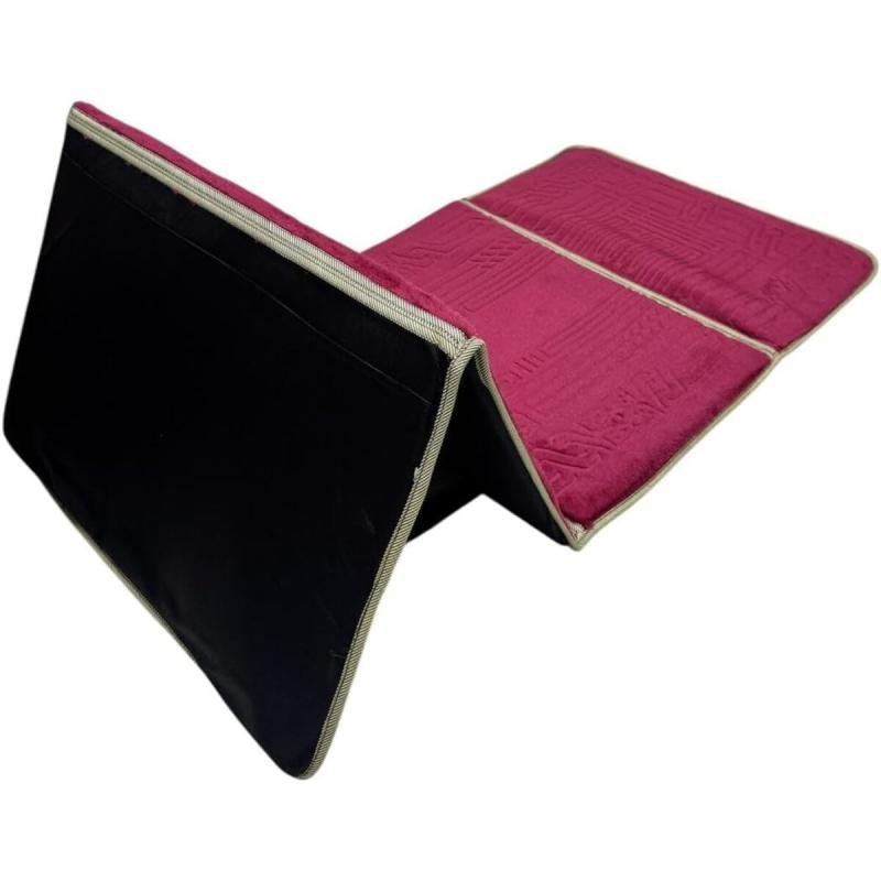 سجادة صلاة إسلامية 2 في 1 قابلة للطي للكرسي والتأمل والنزهات مع مسند للظهر (أحمر غامق)