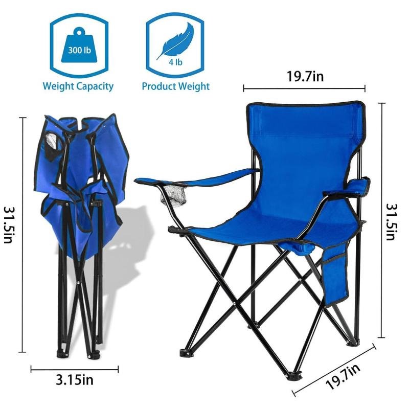 كرسي تخييم قابل للطي مع مساند للذراعين وحامل أكواب، أزرق