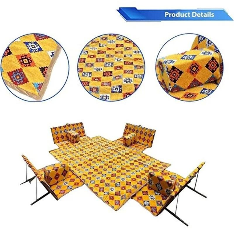 طقم مجلس تخييم أرضية مع مراكي وكراسي وبساط فاخر يكفي 8 أشخاص للبر والرحلات 9 قطع🌿