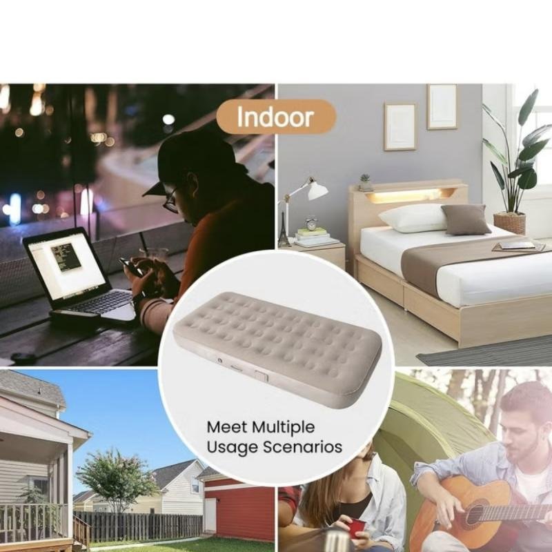 مرتبة هوائية مريحة، 190 × 100 × 25 سم، سطح مخملي ناعم، مع مضخة هواء قابلة للإزالة وماء