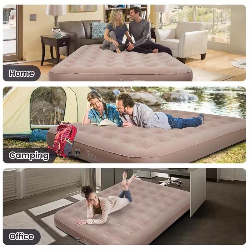 مرتبة هوائية مريحة، 190 × 100 × 25 سم، سطح مخملي ناعم، مع مضخة هواء قابلة للإزالة وماء