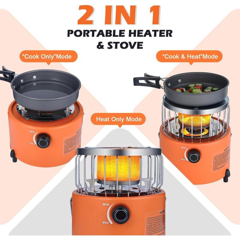 دفاية غاز للرحلات والتخييم 2 في1 ( للتدفئة + للطهي\تسخين\ تحضير مشروبات ساخنة)