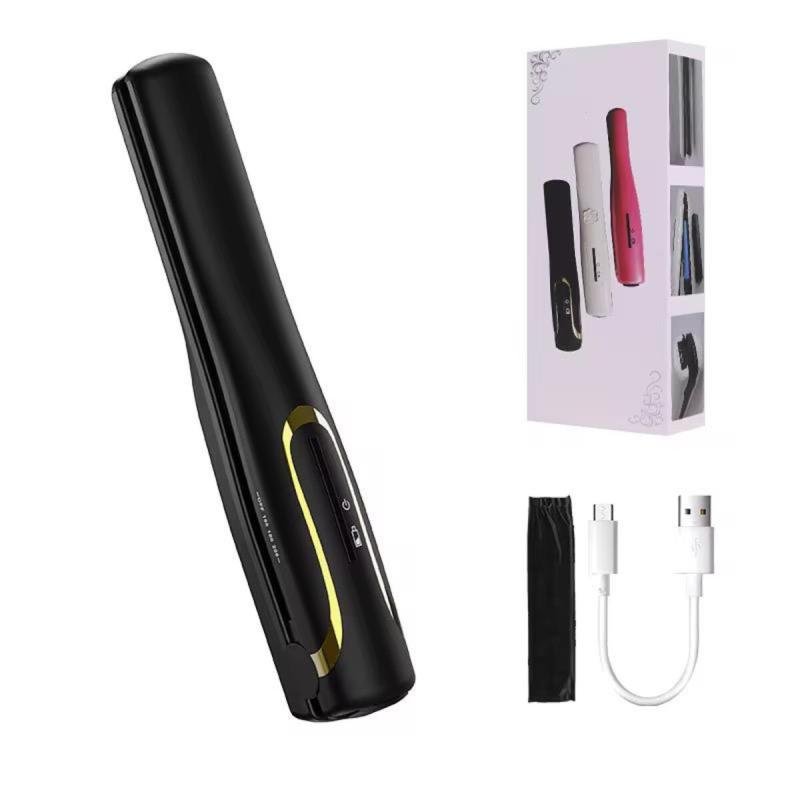 جهاز فرد شعر لاسلكي صغير قابل للشحن عبر USB بدرجة حرارة عالية وسيراميك أسود 🔥