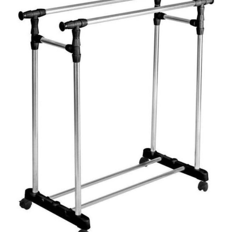 رف عمود مزدوج قابل للتعديل باللون الفضي/الأسود