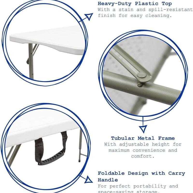 طاولة مستطيلة قابلة للطي 120 سم من اكتن، بلاستيك، أبيض