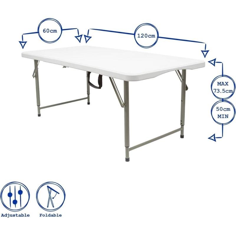 طاولة مستطيلة قابلة للطي 120 سم من اكتن، بلاستيك، أبيض