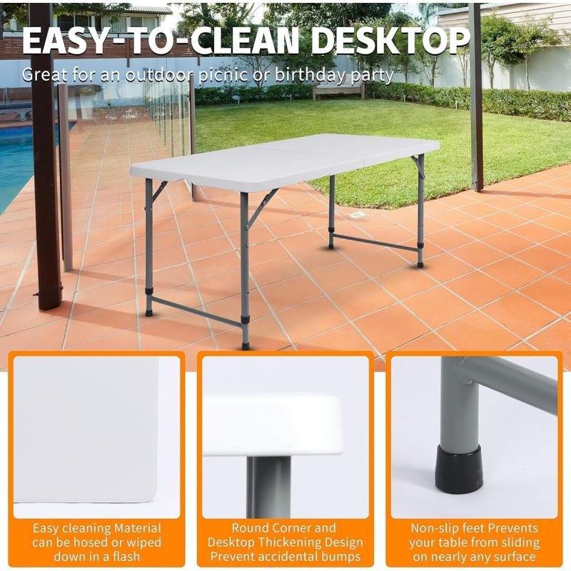 طاولة مستطيلة قابلة للطي 120 سم من اكتن، بلاستيك، أبيض