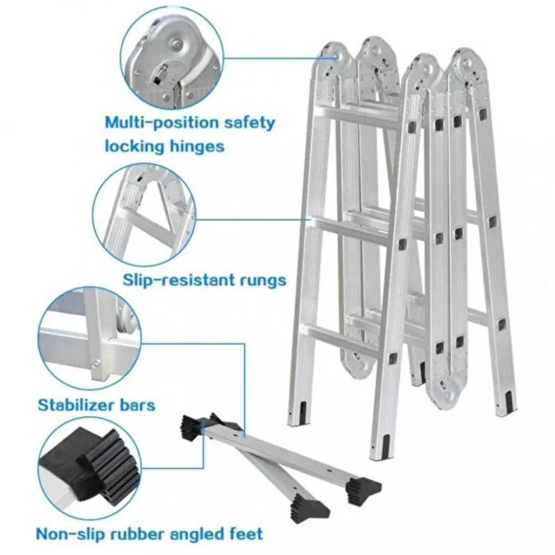 سلم قابل للطي متعدد الأغراض يحتوي على 12 درجًا