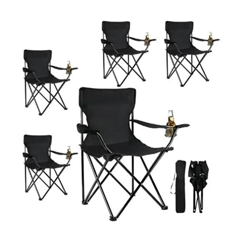 طقم كراسي تخييم يتكون من 5 كراسي قابلة للطي من قماش أكسفورد وقوائم معدنية, 40×40×80سم