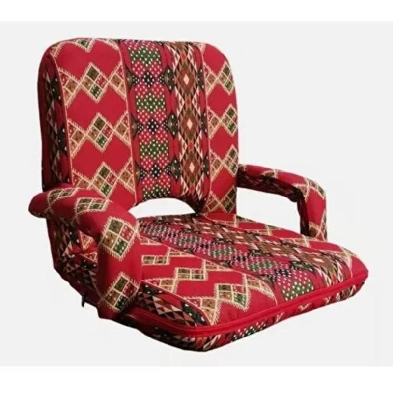 كرسي أرضي عربي تقليدي قابل للطي مع مسند للذراعين ومسند ظهر قابل للتعديل بالكامل