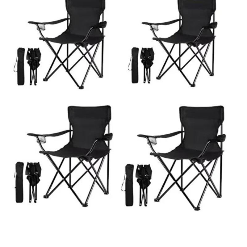 طقم كراسي تخييم يتكون من 4 كراسي قابلة للطي من قماش أكسفورد وقوائم معدنية–مريح وخفيف,