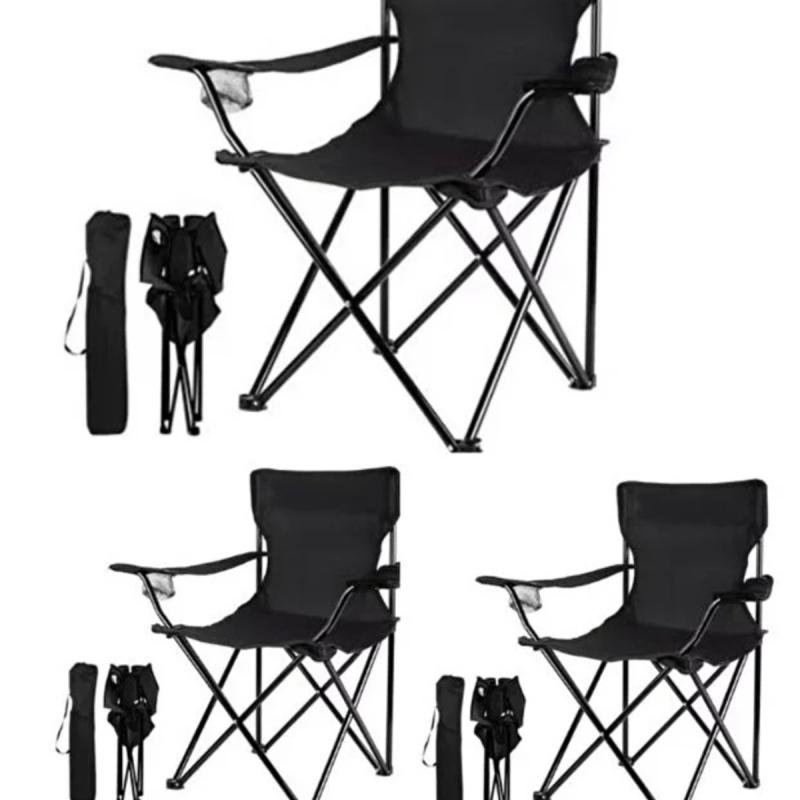 طقم كراسي تخييم يتكون من 3 كراسي قابلة للطي من قماش أكسفورد وقوائم معدنية – مريح وخفيف